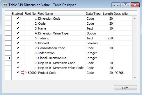 Dynamics NAV - Tabelle 349 Dimensionswert